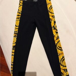 Versace Black Leggings with Yellow Baroque Side Panels